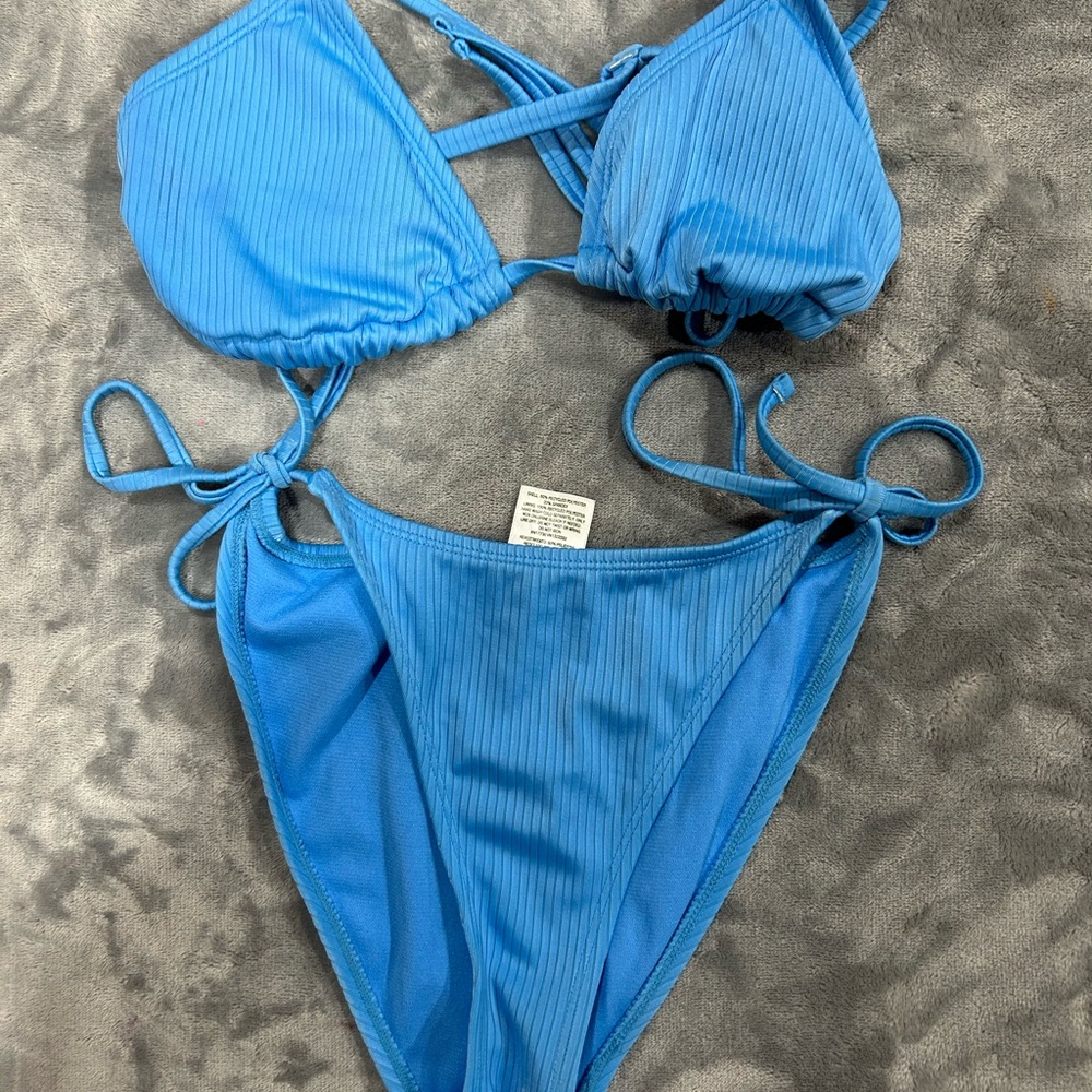 Blue Ribbed Bikini Set - Picture 1 of 2